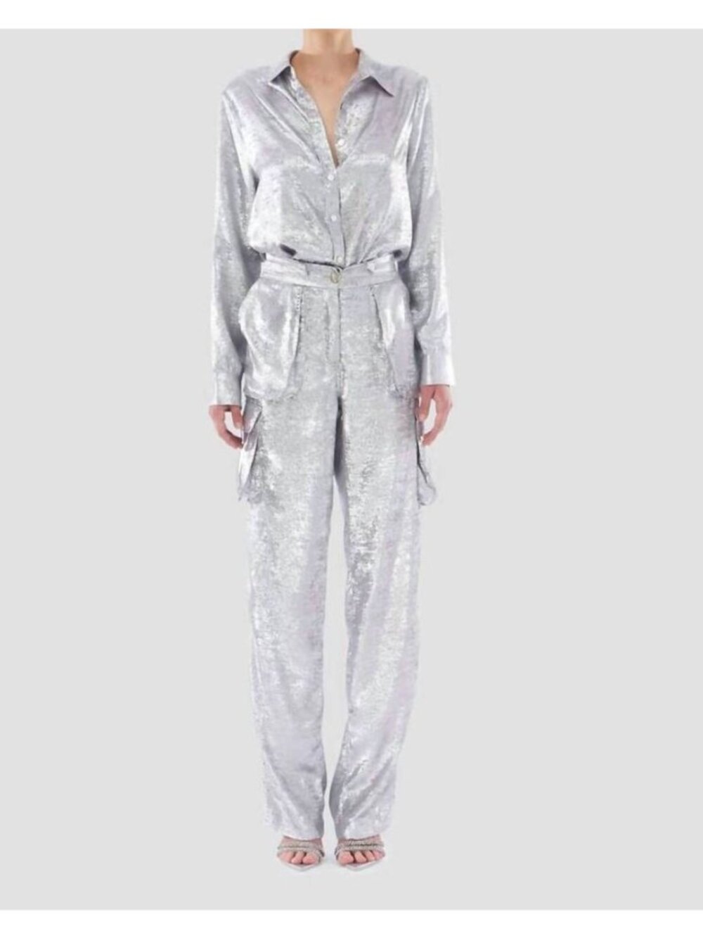 Le Superbe Glistening button front shirt Silver metallic NWT - Size 4
